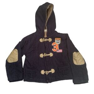 Kids Navy Toggle Jacket with Elbow Patches Hooded Preppy Academia   Sz 6